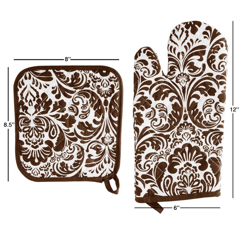 Oven Mitt And Pot Holder Set, Quilted And Flame And Heat Resistant By Windsor Home