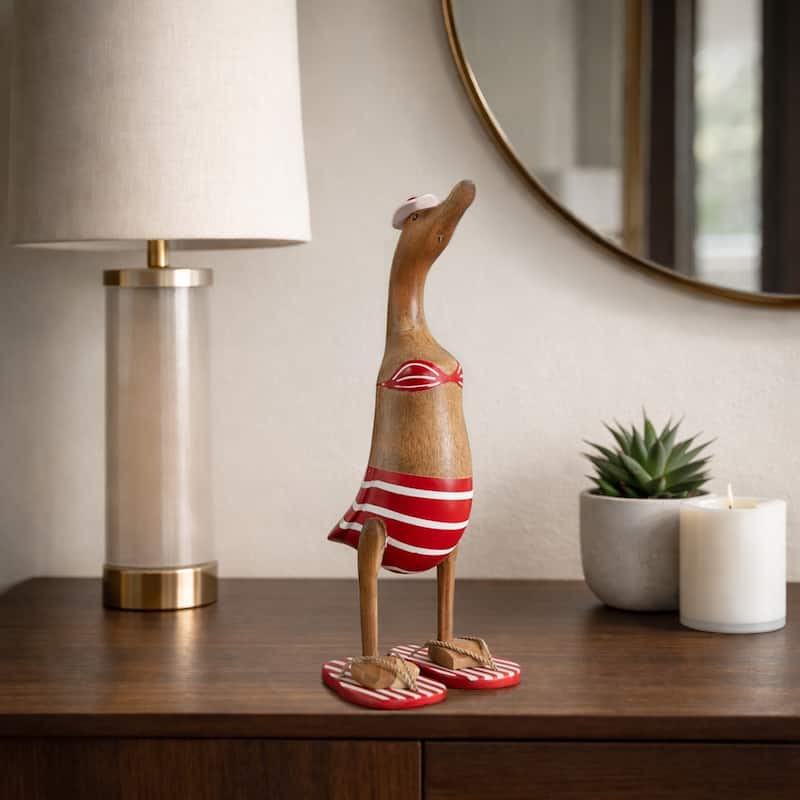 Decorative Wooden Bikini Duck Figurine Sculpture - 16.0"