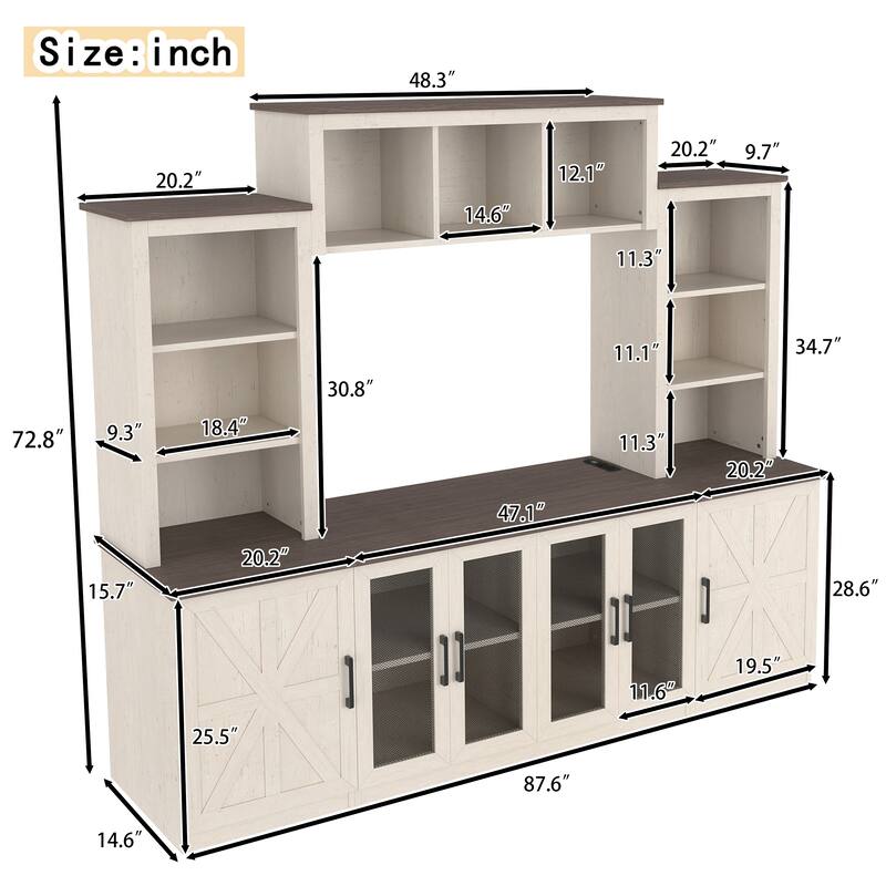Wall Unit TV Stand with Charging Station, USB Port & Large Storage Cabinet, Modern Media Console