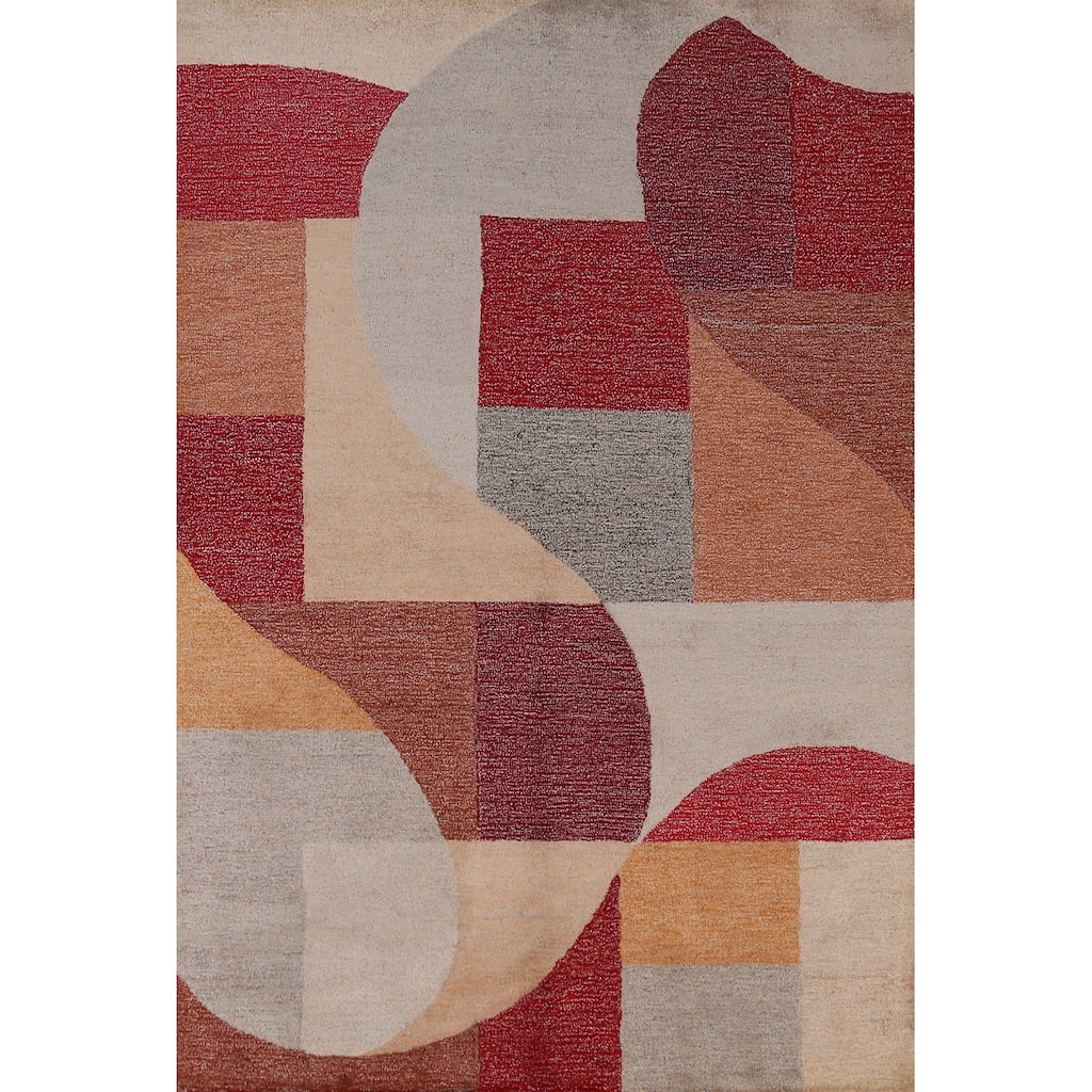 Contemporary Gabbeh Indian Rug Modern Geometric Handmade Wool Carpet - 5'3" x 7'7"