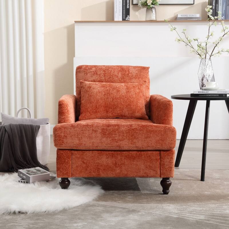 Mid Century Modern Chenille Fabric Armchair with Solid Wood Frame