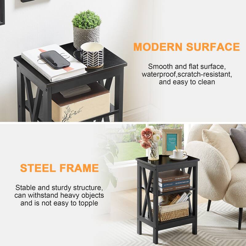 Modern Nightstand with 3-Tier Storage Shelves A Variety of Colors Are Available for Living Room, Bedroom Entrance End Table