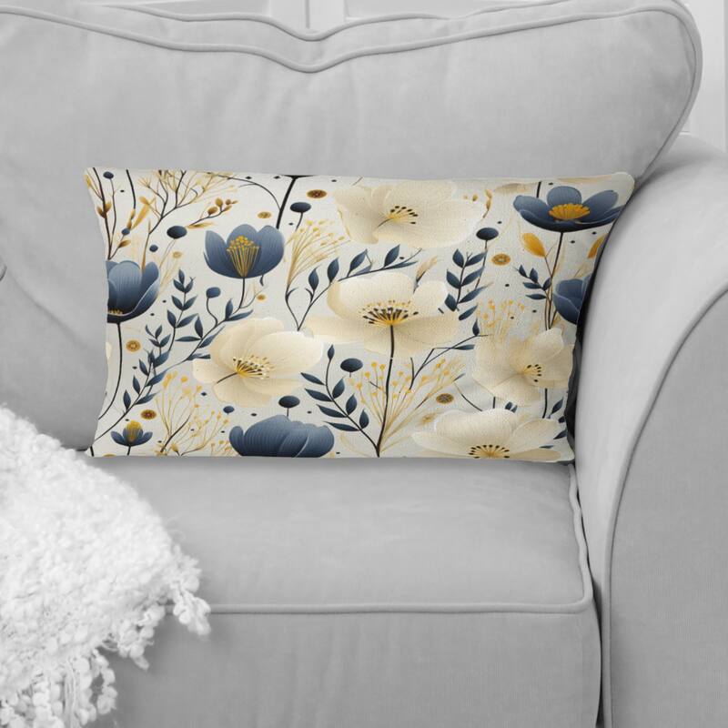 Designart "Ivory & Blue Coastal Serene Floral Pattern" Floral Printed Throw Pillow - 12 x 20