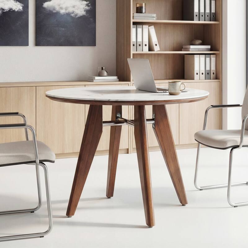 31.5-Inch Small Conference Table, Round Solid Wood Home Office Table