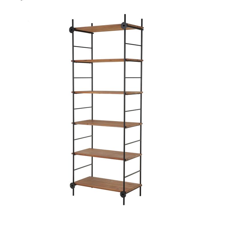 Wood Rectangular 6 Level Shelving Unit with Black Metal Ladder Frames - Brown - Roche River Decor