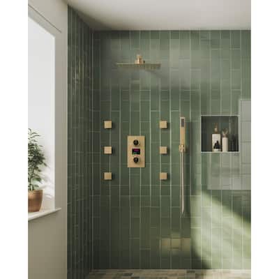 GRANDJOY 12 Inch Wall Mounted Digital Temperature Display Shower System Rainfall Shower Head with 6 Body Jets