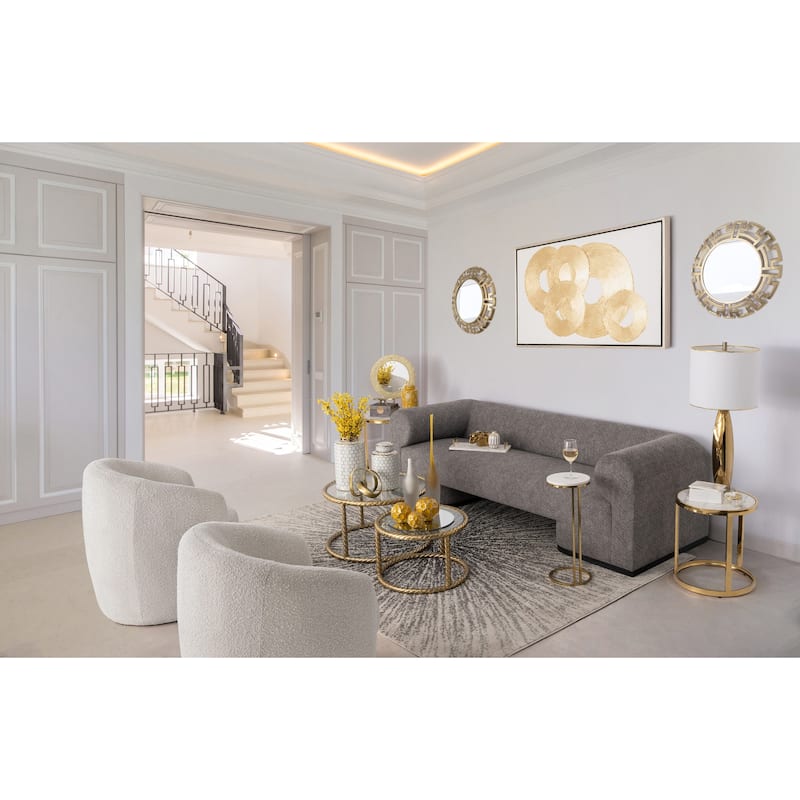 24" Round Metal Mirror Contemporary Abstract Gold Aluminum Mirror in Tribal Design Creative Glam Decorative Wall