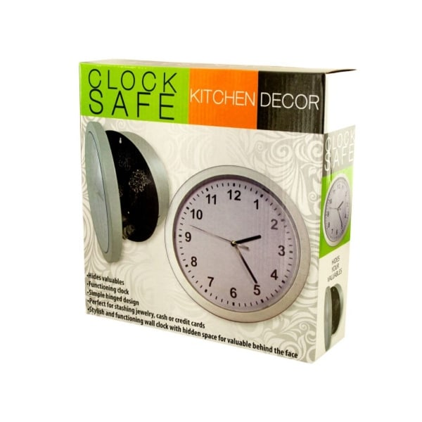 9.75" White and Black Kitchen Wall Clock with Hidden Safe - N/A