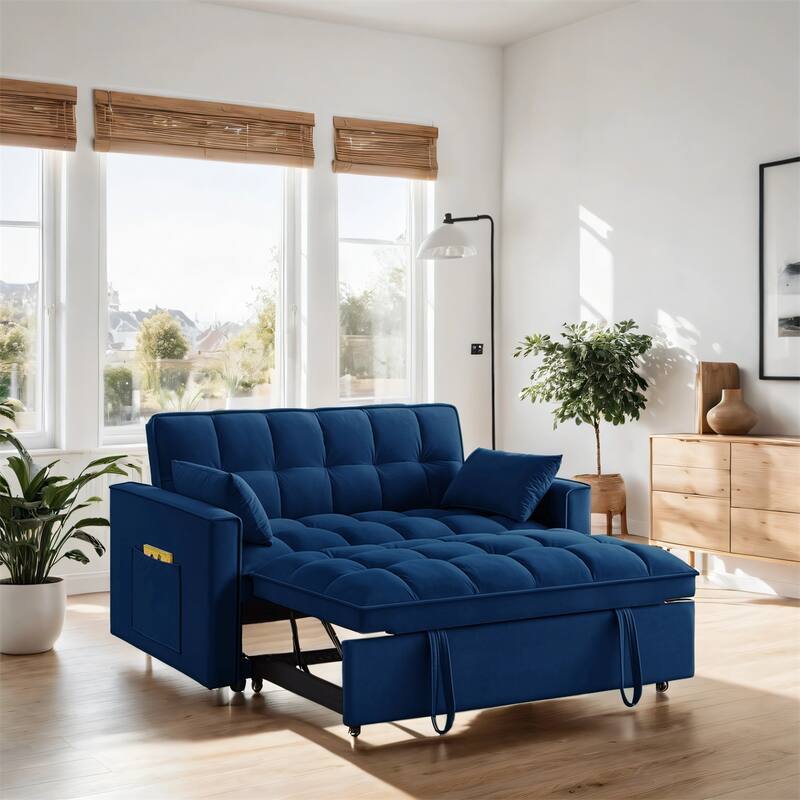 4 in1 Tufted Pull-out Sofa Bed with Backrest, Pillows, Storage Pockets