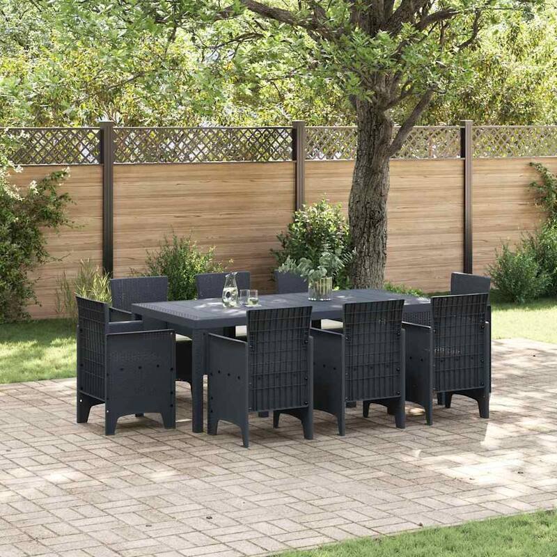 vidaXL Garden Dining Set 7/9 pcs Anthracite/Brown Polt rattan - 200 x 100 x 73 cm - Anthracite/ Cream white/ 8 seater