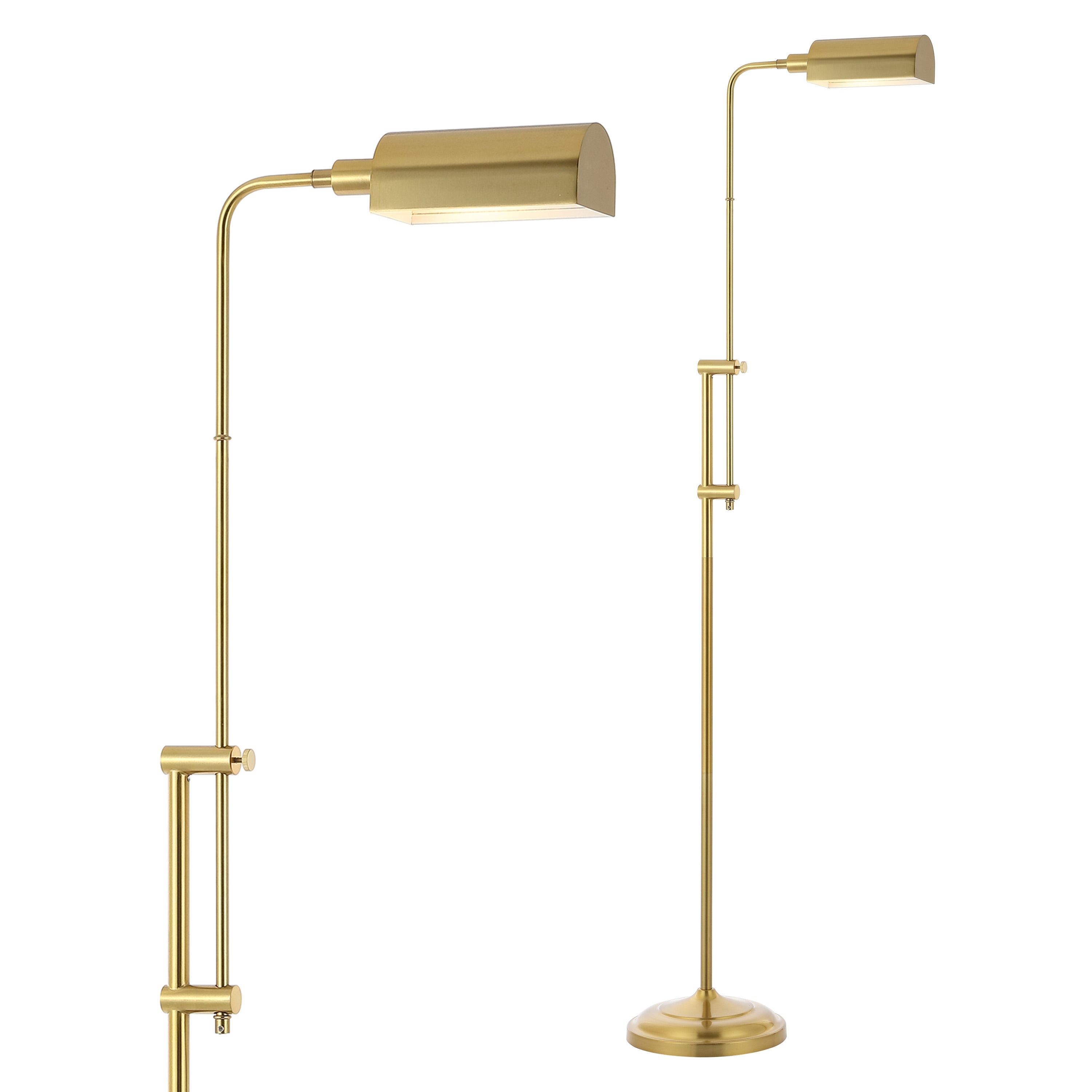 JONATHAN Y Louis 63" Industrial Minimalist Height-Adjustable Iron Pharmacy LED Floor Lamp, Brass Gold