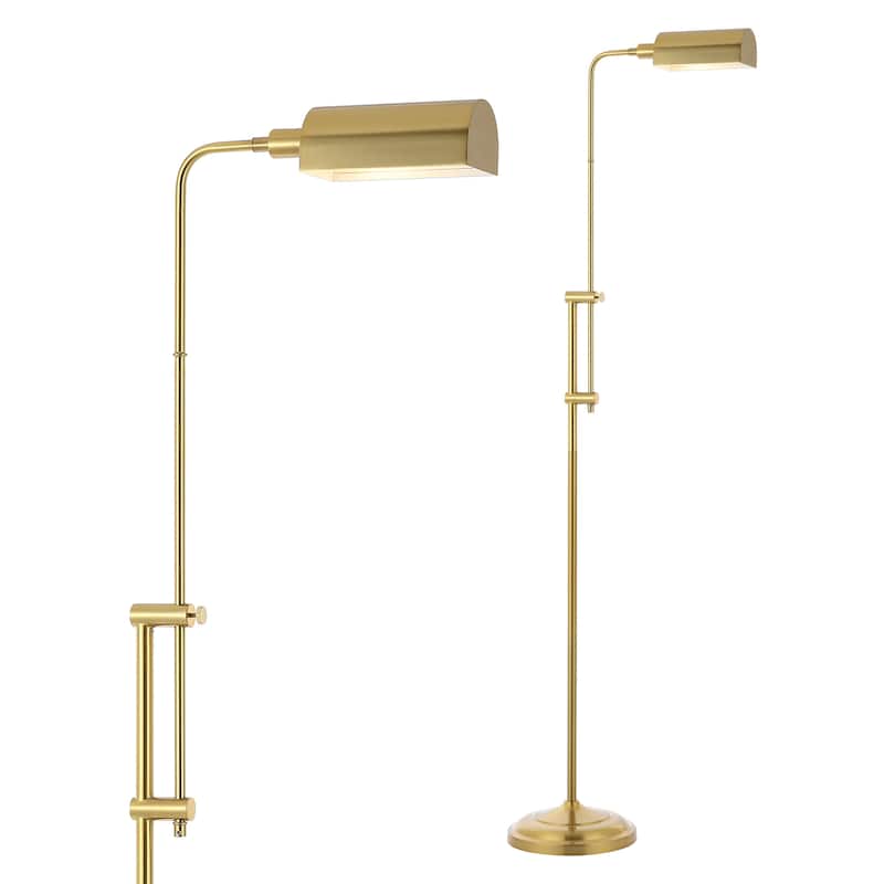Louis 63" Industrial Minimalist Height-Adjustable Iron Pharmacy LED Floor Lamp, Brass Gold by JONATHAN Y - 63" - Brass Gold