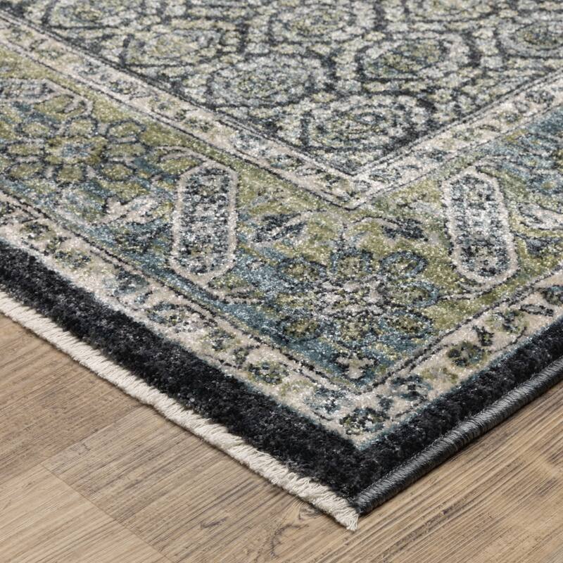 Esme Vintage Panel Medallion Blue/ Green Area Rug