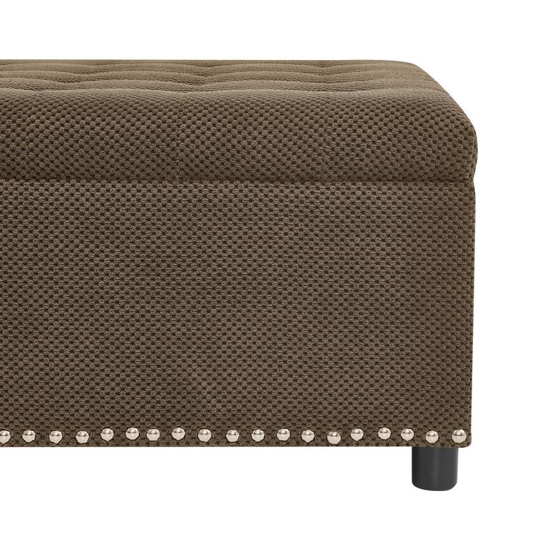 Storage Ottoman,Tufted Footstool, Nailhead Trim Ottoman, Square Storage Ottoman, Upholstered Coffee Table, Bedroom Storage
