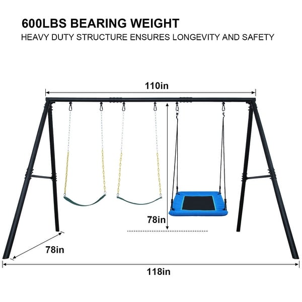 Hapfan 600lbs Heavy Duty Swing Set with 1 Platform Swing, 2 Belt