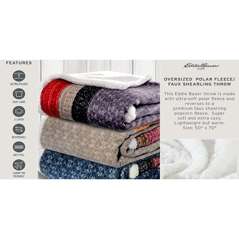 Eddie Bauer Ultra Soft Plush Fleece Reversible Oversized Throw Blankets