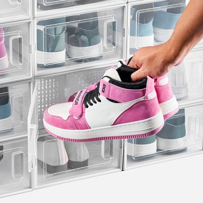 White Stackable Shoe Storage Boxes with Clip Lock Door, Ventilation and Tool-Free Assembly - 13.1 x 9.1 x 5.7 in