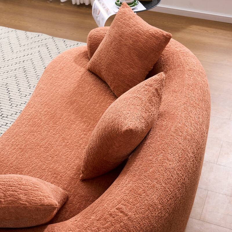 Chenille Deep Seat Loveseat Sofa, Full Compression Sponge Curved Loveseat Sofa, Cloud Floor Couch with 3 Pillows