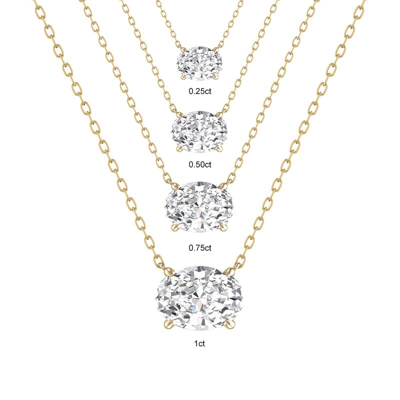 Marquee Lab Grown 1/2 Carat Floating Oval Diamond Solitaire Pendant in 14K Yellow Gold