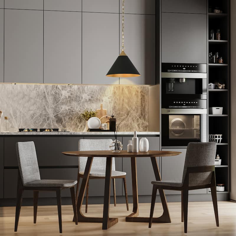 Modern Farmhouse 1-light Black Gold Pendant with Metal Cone Shade Kitchen Islands Lights for Dining Room - 11.8 " × 10 "