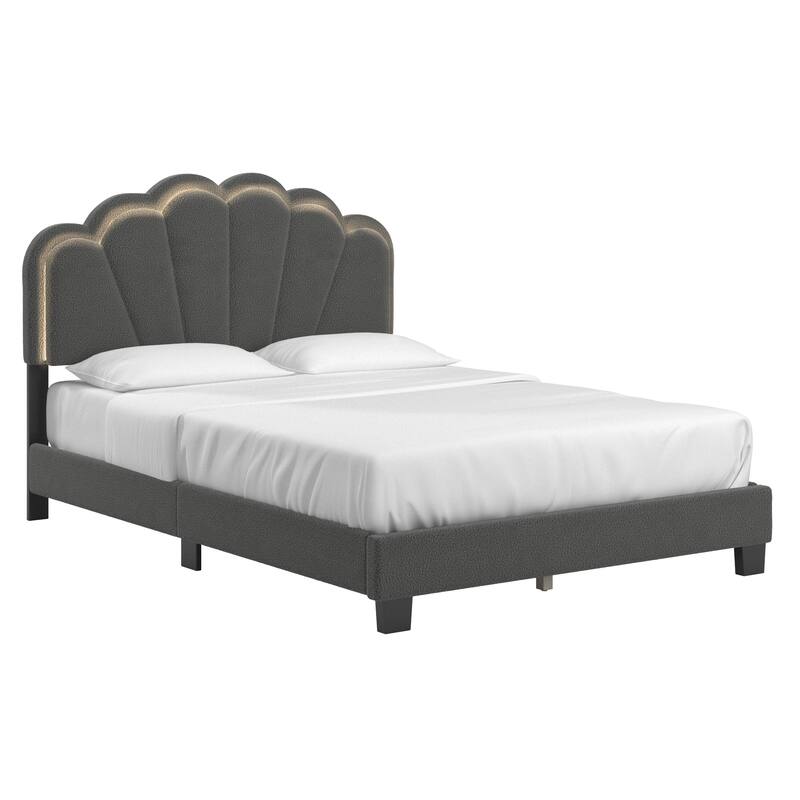 Wacissa LED Headboard Boucle Queen Platform Bed by iNSPIRE Q Modern