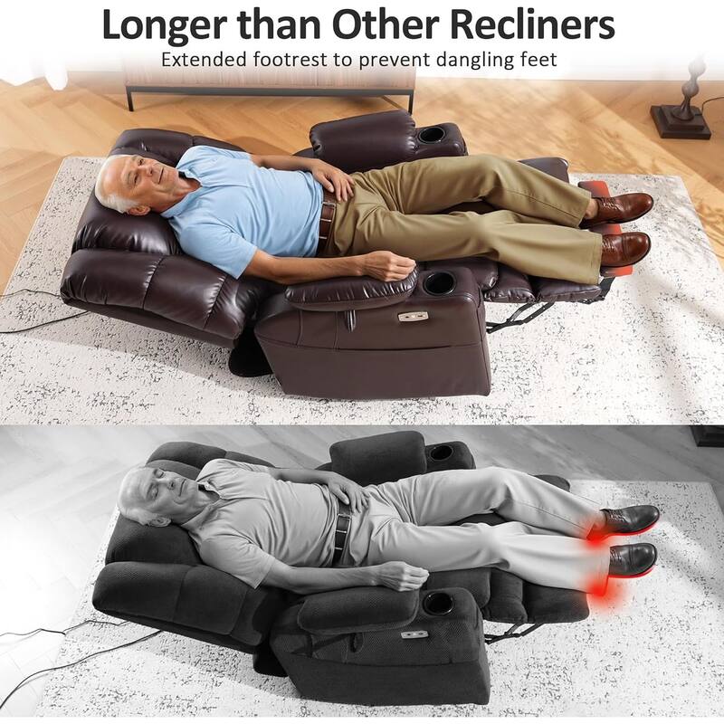 MCombo Large-Wide Dual Motor Power Lift Recliner with Massage and Dual Heating for Big and Tall Elderly, Faux Leather R7635