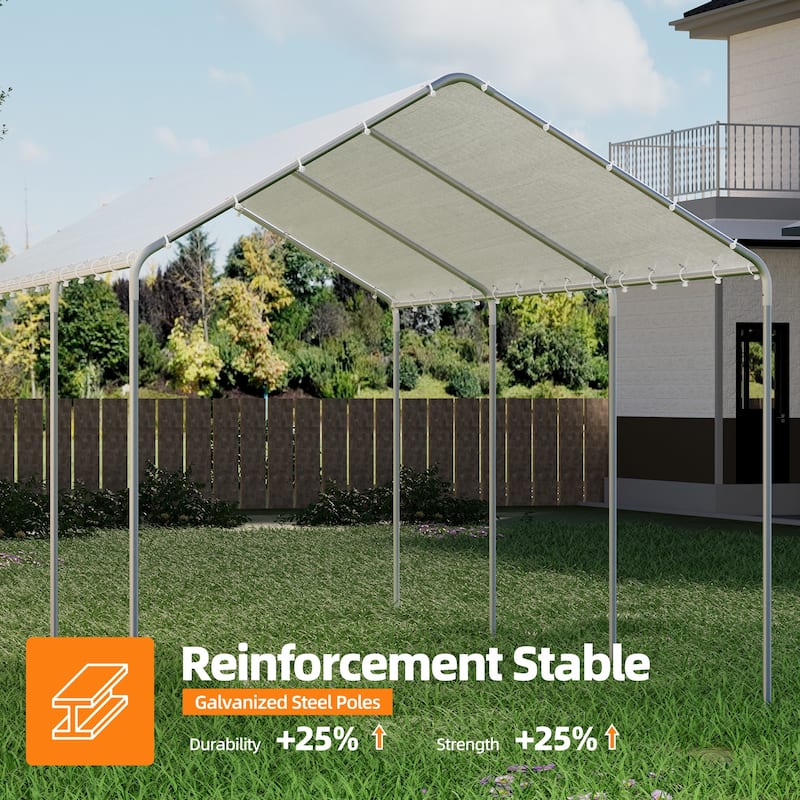 Heavy Duty Carport, Waterproof & UV Resistant Garage Cover with 8 Heavy-Duty Galvanized Steel Poles, Tool-Free Assembly