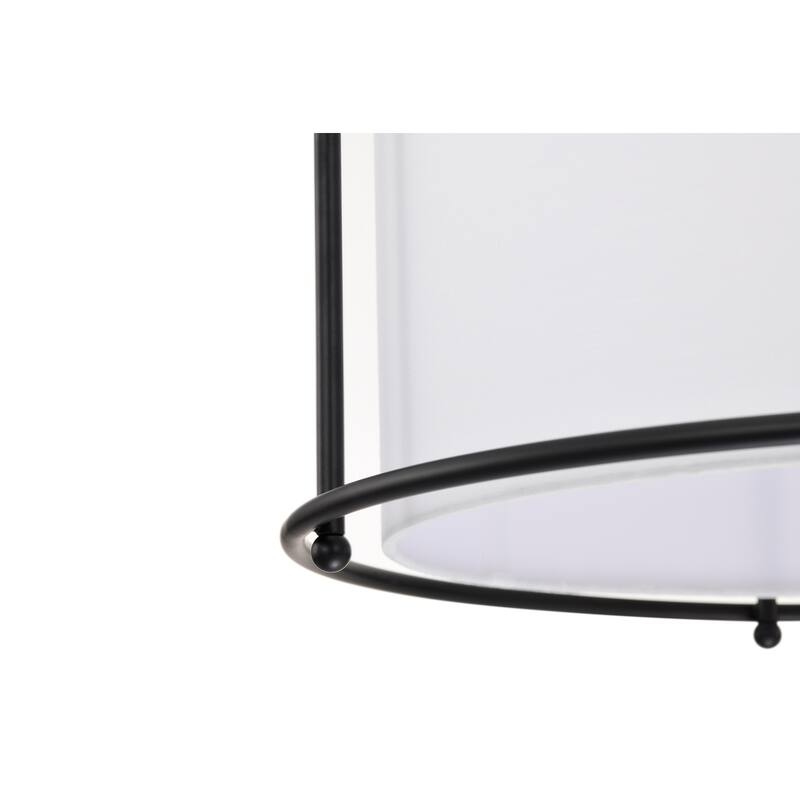 Matte Black Finish 3-Light 18 in. Cage Chandelier with White Fabric Shade