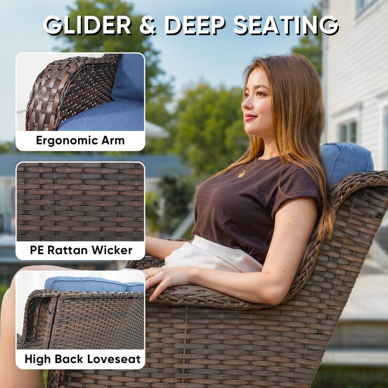 Patio Loveseat Wicker Sofa with Swivel Chair with Table