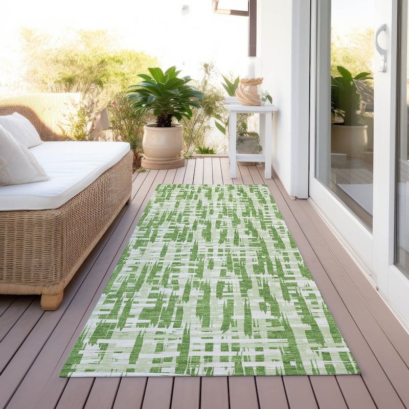 Machine Washable Indoor/ Outdoor Modern Crosshatch Chantille Rug