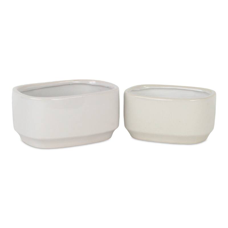 Elegora Wide Curved Rectangular Ceramic Pot - Off White