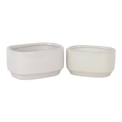 Elegora Wide Curved Rectangular Ceramic Pot - Off White