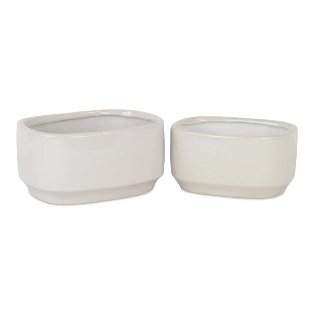 Elegora Wide Curved Rectangular Ceramic Pot - Off White