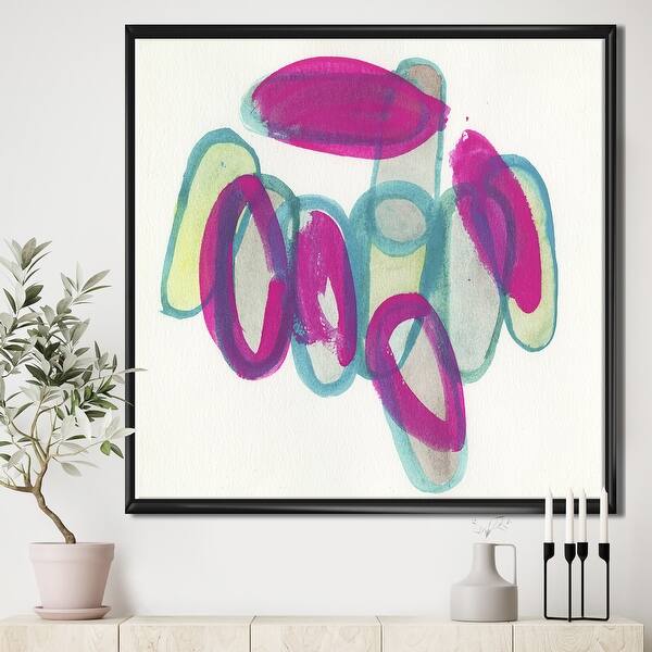 Designart Fuchsia And Blue Scribble I Mid Century Modern Premium Framed Canvas Wall Art Overstock 28805149 30 In Wide X 30 In High Black