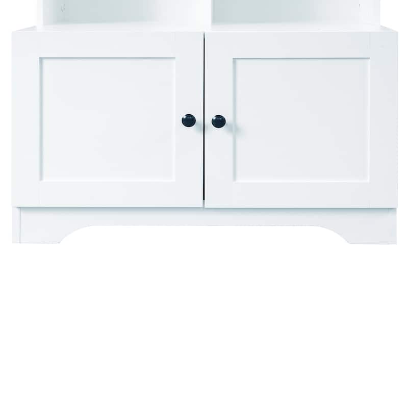 Large Bathroom Floor Standing Storage Cabinet with Open Level Shelves Bathroom Storage Units, 4 Doors Freestanding Cabinet