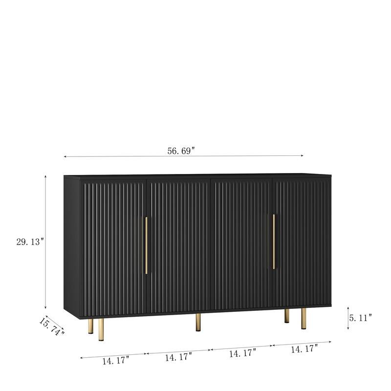 Contemporary Fluted Sideboard Buffet – Large Storage Cabinet with Adjustable Shelves, Multi-Functional Credenza