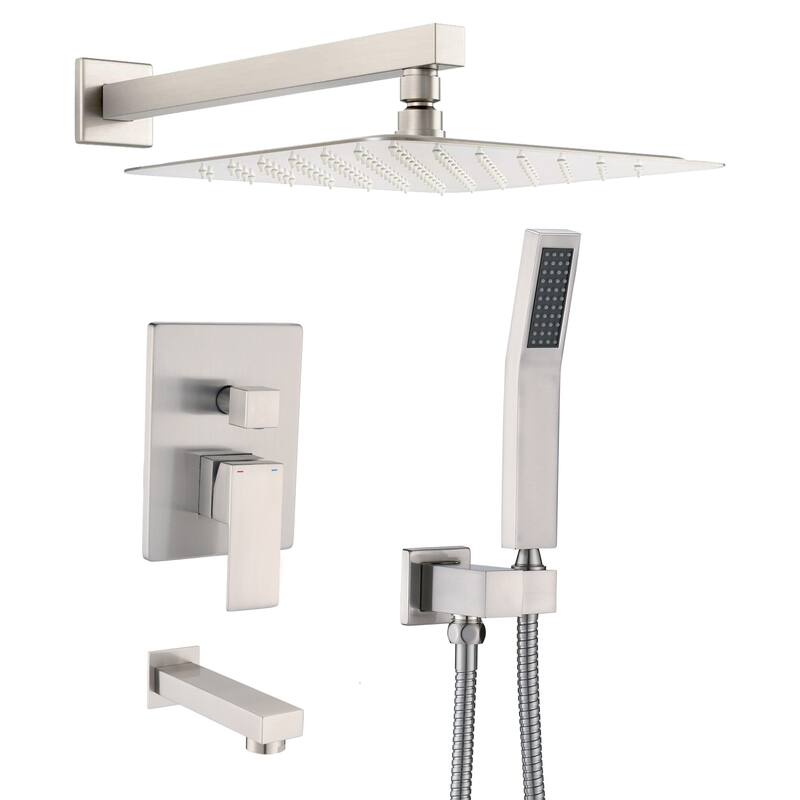 YASINU 10" High-Pressure Rainfall Shower System with Handheld Shower Head and Bathtub Faucet - Brushed Nickel