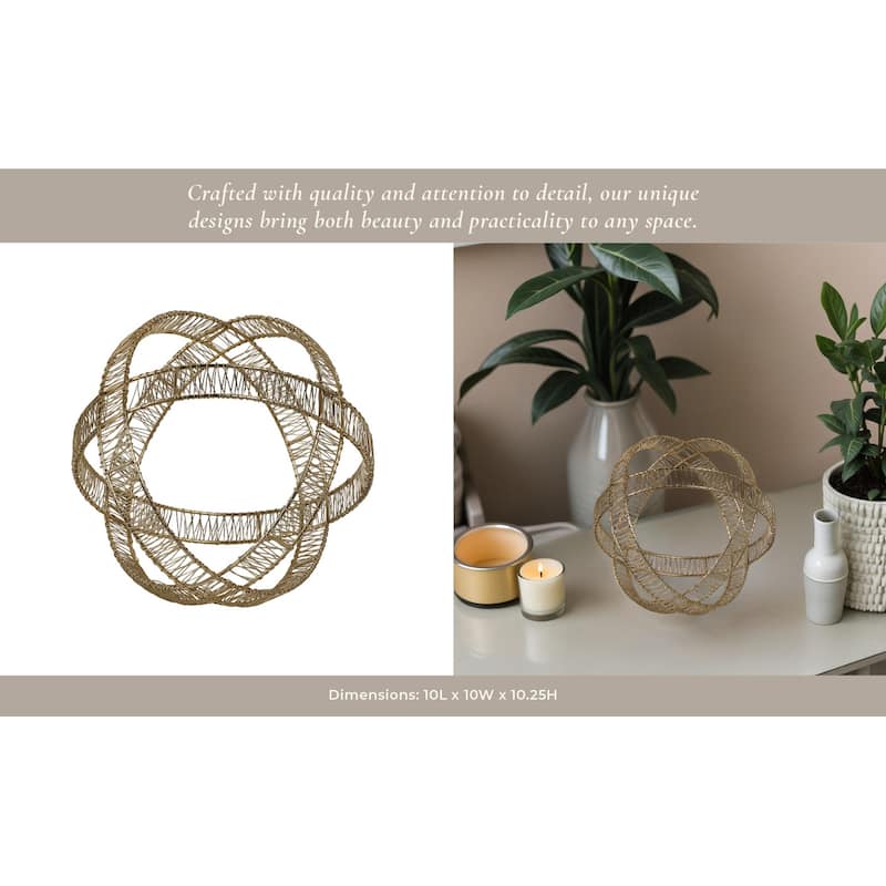 Metal Orb Sculpture with Interwoven Iron Wire Design Decorative Accent