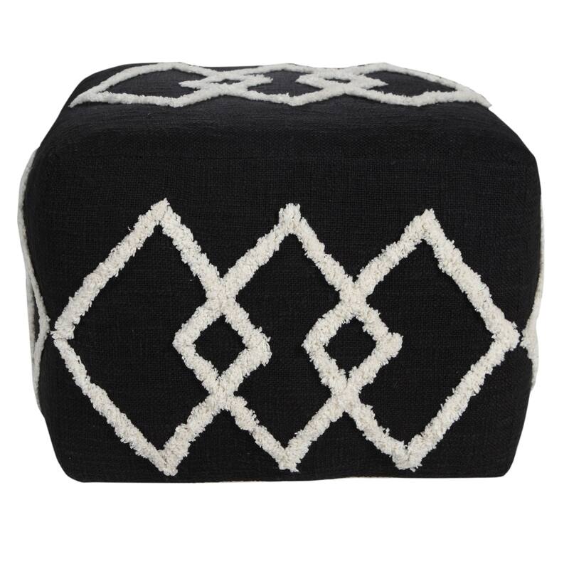 18" Black and White Overlapping Diamonds Square Pouf Ottoman