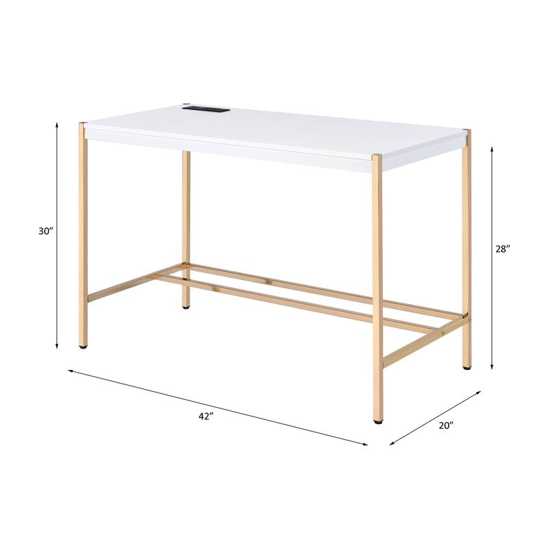Midriaks White & Gold Finish Writing Desk W/USB