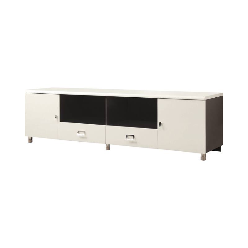 TV Console with 2 Drawers in White and Grey - White and Grey