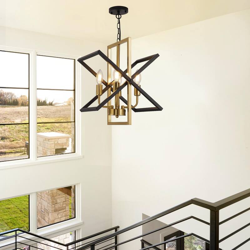 4-Light Industrial Farmhouse Rotation Rectangle Chandelier 27-Inch - N/A