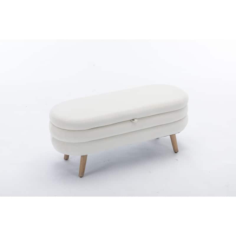 Velvet Fabric Storage Bench Bedroom Bench With Wood Legs For Living Room Bedroom Indoor