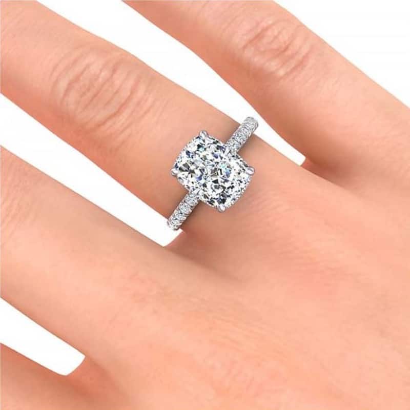 Certified 5.86Ct Elongated Cushion Diamond Side Halo Engagement Ring Gold