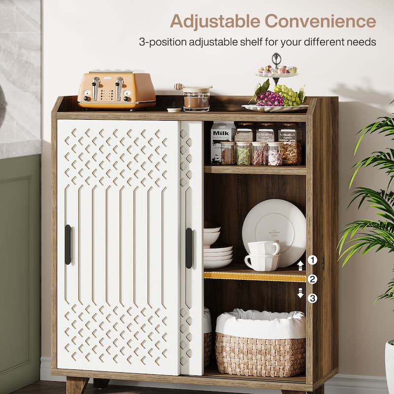 Modern Farmhouse Kitchen Sideboard Buffet Cabinet with Storage, Sliding Doors
