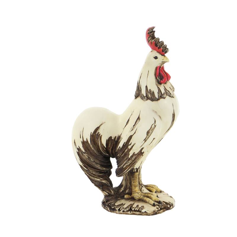 White Polystone Indoor Outdoor Rooster Decorative Garden Sculpture