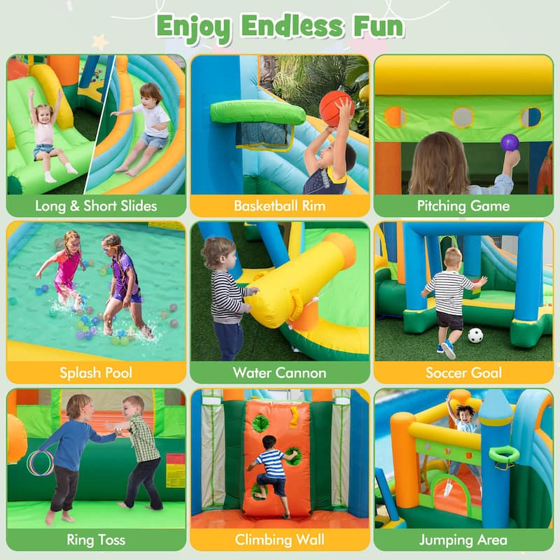 Gymax Inflatable Water Slide Kids Blow up Water Park w/ Climbing Wall