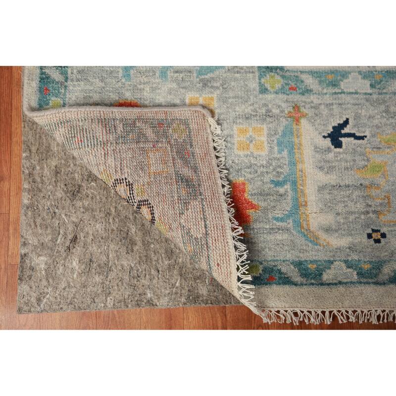 All-Over Geometric Oushak Indian Area Rug Hand-Knotted Wool Carpet - 9'0" x 11'11"