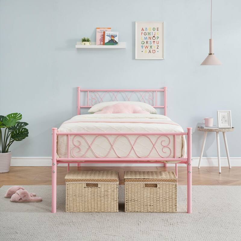 Bed Frame with Headboard and Footboard for Girls and Boys