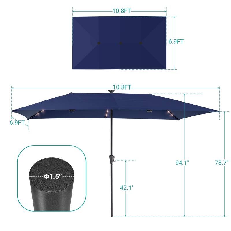 BONOSUKI 11x7/10x6.5ft Solar LED Double-Sided Patio Umbrella with Large Canopy Outdoor Table Umbrella